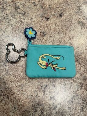 Disney Vera Bradley Teal Pluto Zip Coin Pouch with Mickey Keyring